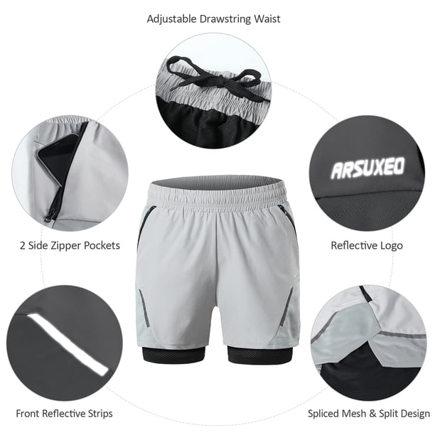ARSUXEO Short De Course 2 En 1 Homme Avec Compression - Short Gym Et Entraînement