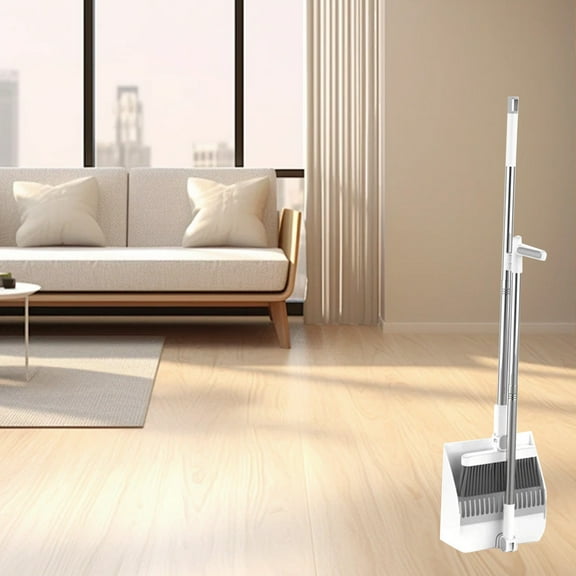 HomeDM Broom and Dustpan Set with Long Handle, Upright Stand Up Dustpan and Broom Combo, Easy to Store, Outdoor Indoor Broom Household Cleaning Supplies for Home Kitchen Room Office