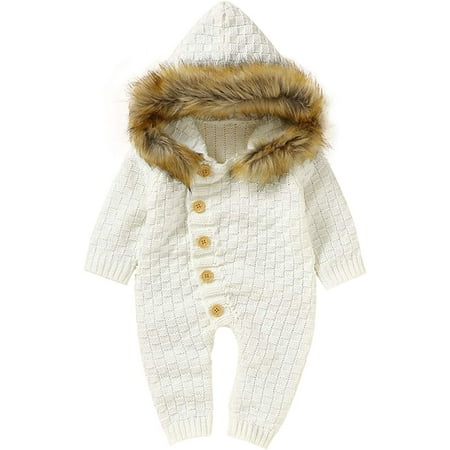

YOUI-GIFTS Baby Newborn Hooded Knit Jumpsuit Toddler Long Sleeve Romper for 3-24M Baby