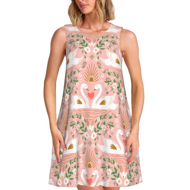 Disketp Swan Couple para Vestido sin Mangas para Mujeres, Vestidos de Verano para Mujeres, Casual y Holgado para la Playa