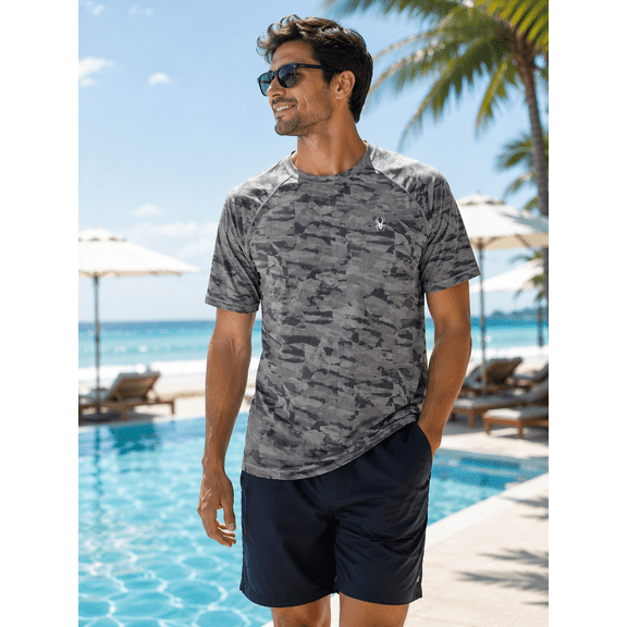 Spyder Rash Guard Shirt Mens Large Gray DGY UPF 30 Quick Dry Swim Surf Tee, Hiking, Workout