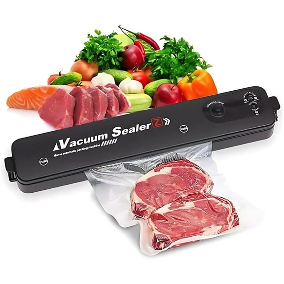 Powerful Food Vacuum Sealer Machine – Compact Design, Automatic Operation, Ultra Quiet & Fast 15 Sec Seal, r, Includes 10 Vacuum Bags – Black Food Sealing System for All Types