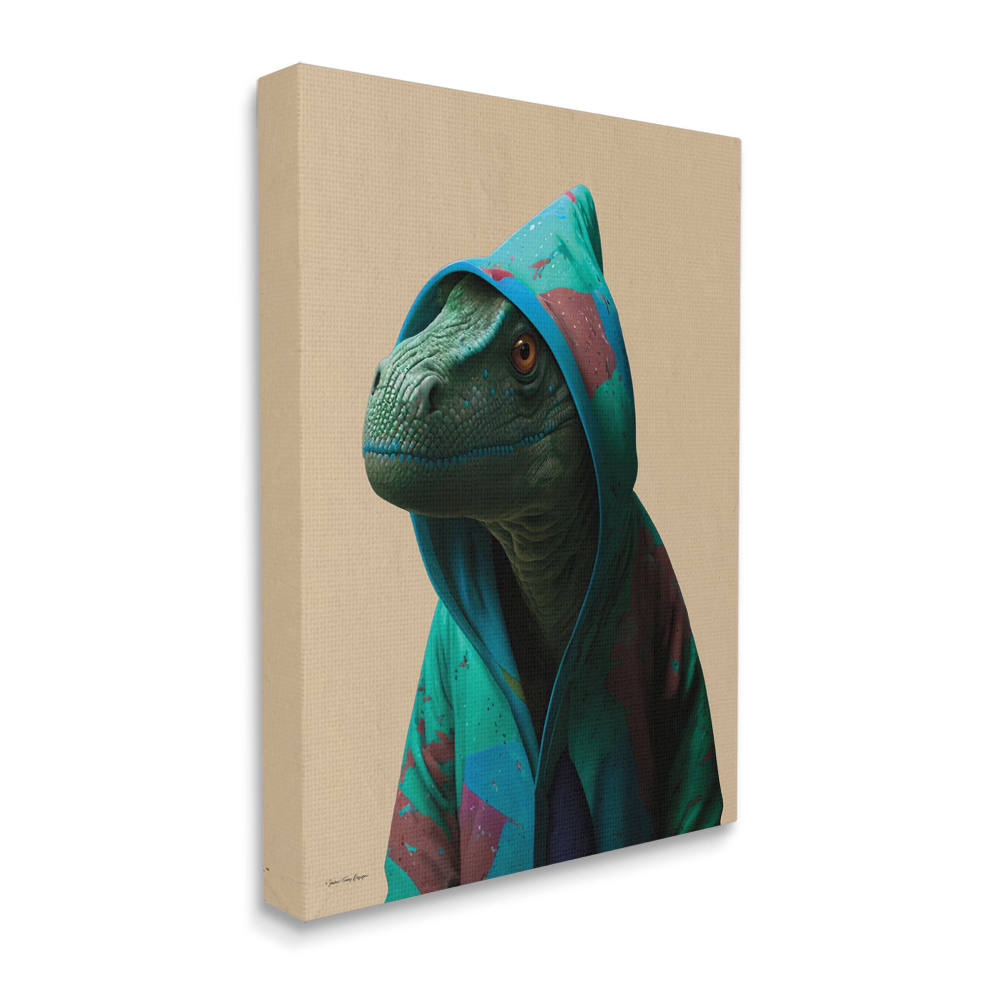 Stupell Industries Dinosaur in Stylish Hoodie Animals & Insects Painting Gallery Wrapped Canvas Art Print Wall Art, 30 x 40