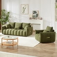 thumbnail image 3 of Muumblus Pure 2 Pieces Living Room Furniture Set, Single Sofa Chair and 3-Seater Sofa, Green Teddy, 3 of 8