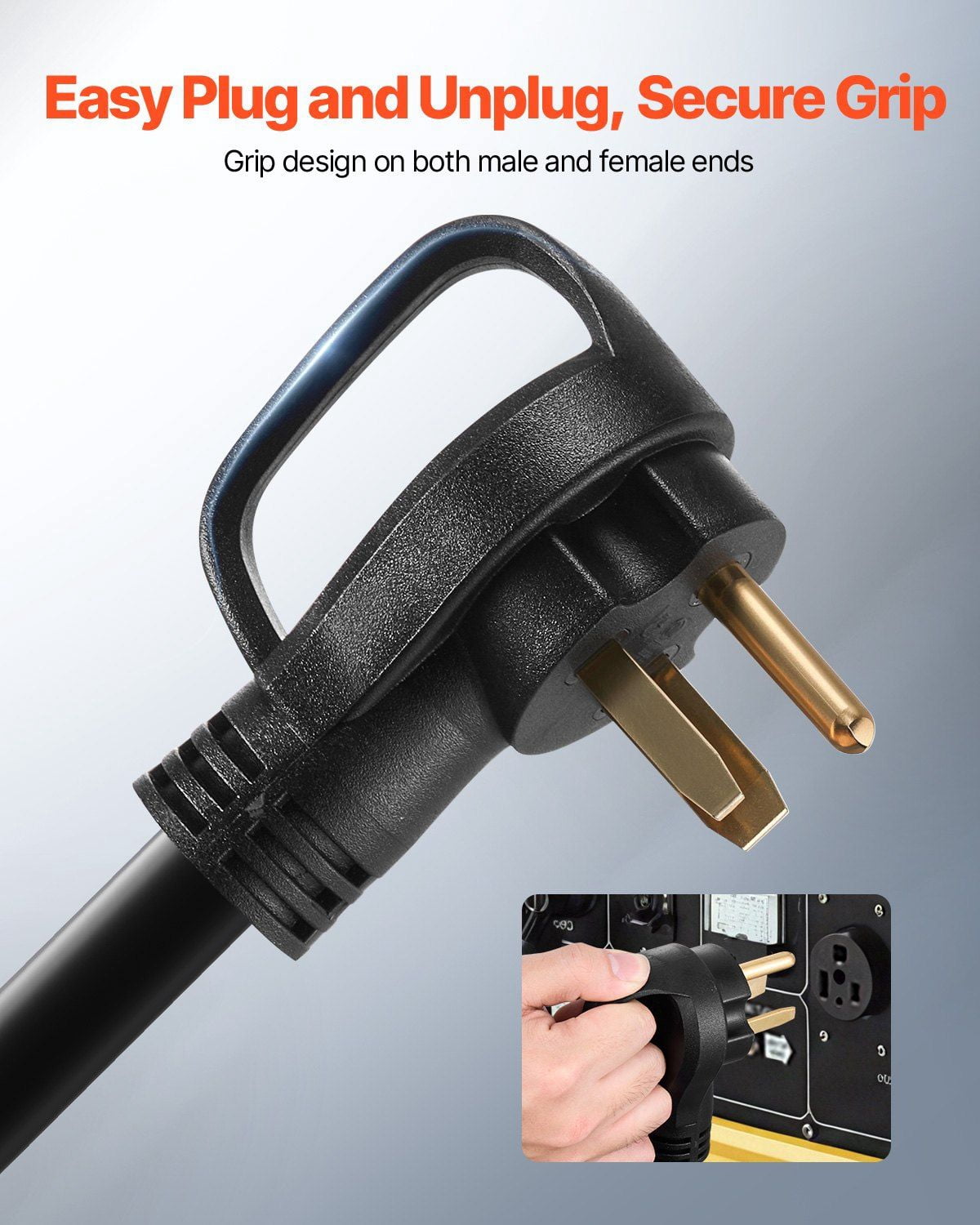 50A Generator Extension Cord 50FT 250V Heavy Duty 6AWG Pure Copper Power Cable NEMA 6-50P to 6-50R 12500W ETL Certified Outdoor Indoor Use with Light Indicator Handle Storage Bag