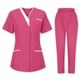 thumbnail image 2 of Minjewel Women's Fashion V-Neck Short Sleeve Scrubs for Women with Pockets, Stylish & Functional Scrub Set for Healthcare Professionals,Hot Pink M, 2 of 6