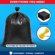 33 Gallon Trash Bags (100 Count), Garbage Bags 30-32 Gallon, High Density Bags with Tying Ropes