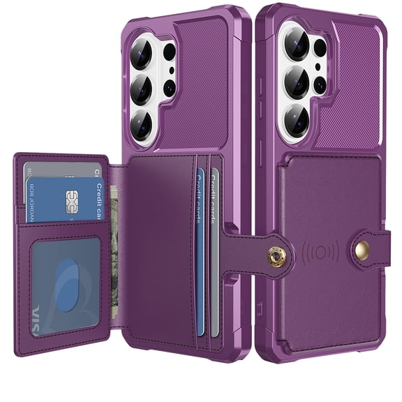 Sanwo Wallet Case for Samsung Galaxy S26 Ultra with Screen Protector, PU Leather Card Holder, Cash Slot, Magnetic Stand, Purple