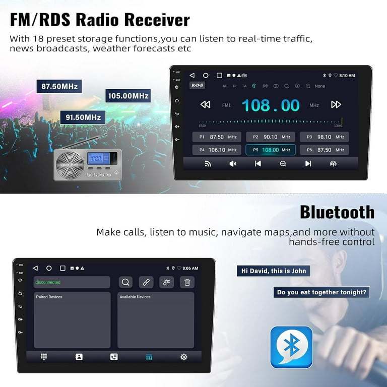 1G+32G Android Single Din Car Stereo Detachable Touchscreen, Rimoody 10.1  Inch 1 din Car Radio with Bluetooth GPS WiFi FM Mirror Link USB + Backup
