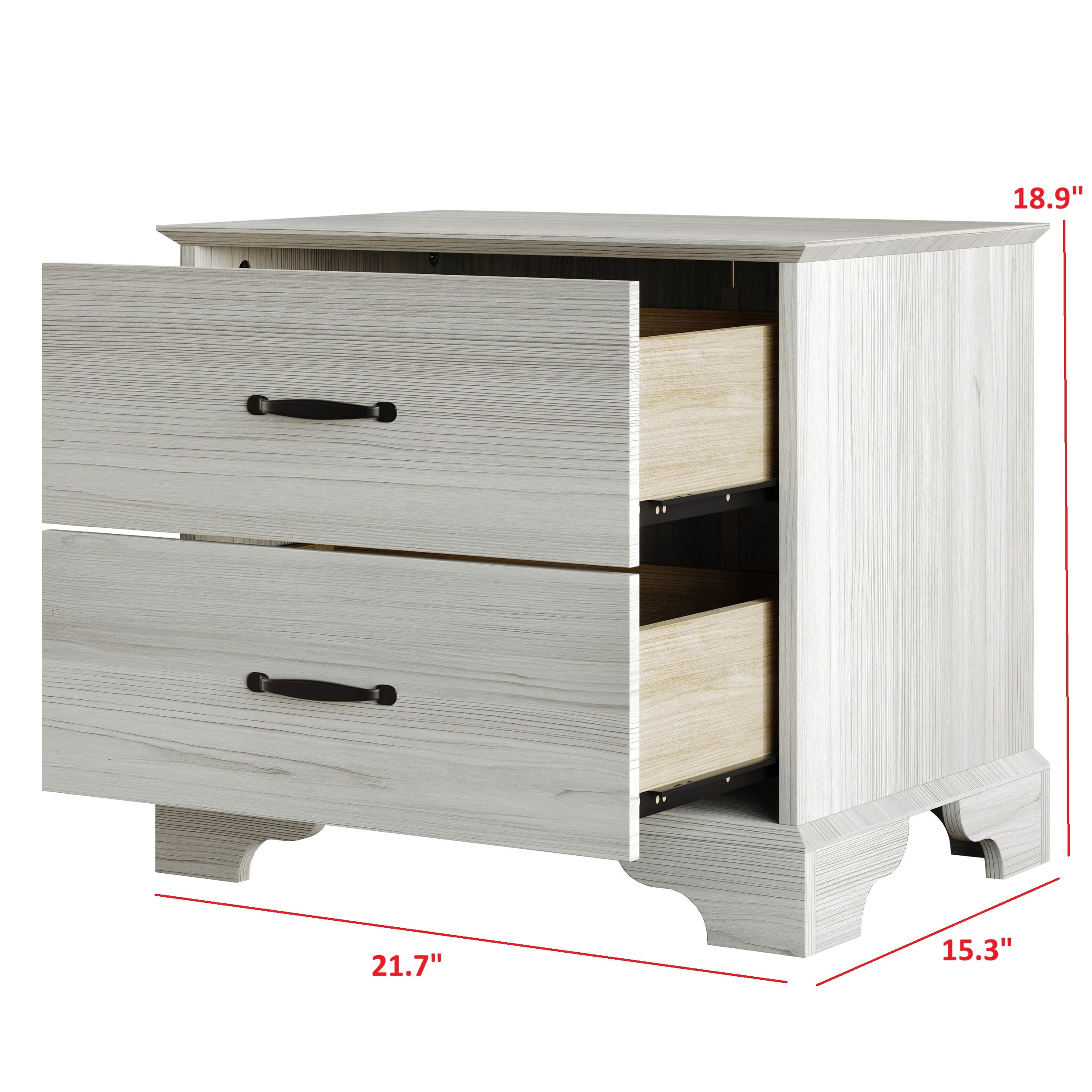 Home Design Harley 2-Drawer Nightstand, Modern Bedroom Storage Furniture, Light Gray Finish, Easy Assembly