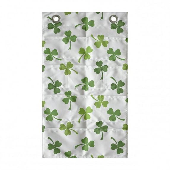St. Patrick's Day Hanging Pocket Organizer, Continuous Clover Luck Wealth Irish Traditional Pattern, Printed Polyester Storage Bag with Pockets, 21" x 31", Lime Green Multicolor
