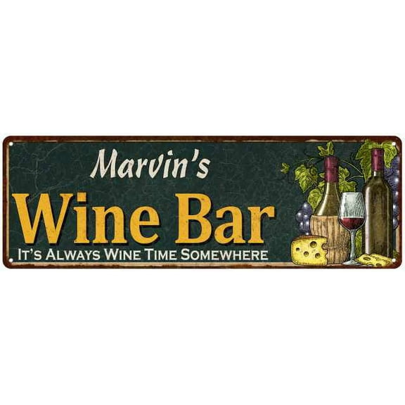 Marvin's Wine Bar Green Chic Sign Home Kitchen Decor Gift 6x18 106180001320