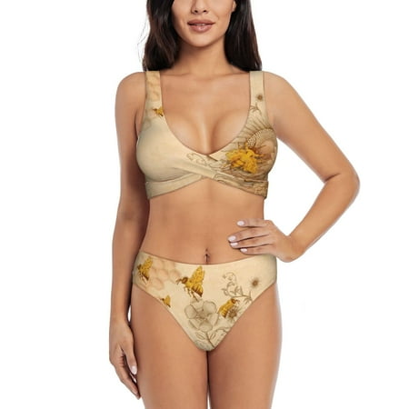 Zeuib High Waisted Tummy Control Bikini Set - Knot Front Push Up Top & Cheeky Thong Bottom  Two-Piece Swimsuit for Women-X-Large