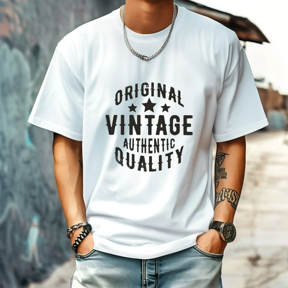 Men's T Shirt Round Neck Patterned Tee Summer New Sports Shirt Vintage Style Gift for Friends XS