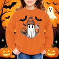 thumbnail image 3 of HAOTAGS Girls Halloween Printed Fleece Sweatshirt — Soft Brushed Cotton Blend, Relaxed Fit, Round Neck, Long Sleeve Orange Size 9, 3 of 6
