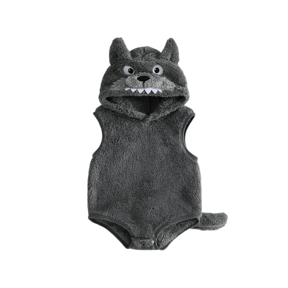 Cjfdfy Newborn Baby Boy Girl Halloween Costume Outfit Animal Sleeveless Romper With Hood Soft Warm Flannel Halloween Wolf Costume Infant Cute Halloween Party Fall Winter Outfit