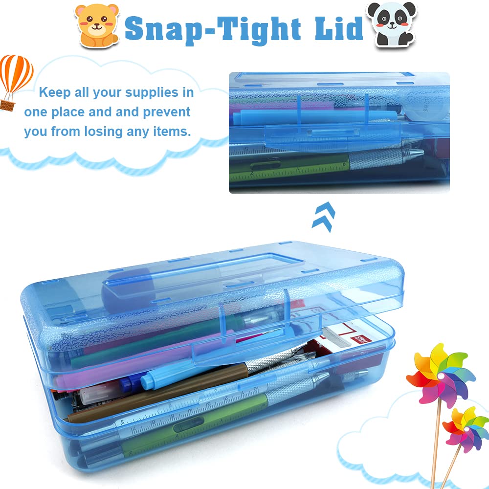 Pencil Box, Large Capacity Clear Pencil Case, 1 Pack Hard Pencil Case, Clear Crayon Box with Snap-tight Lid Stackable Design, Plastic Storage Box for Office Supplies, Pink