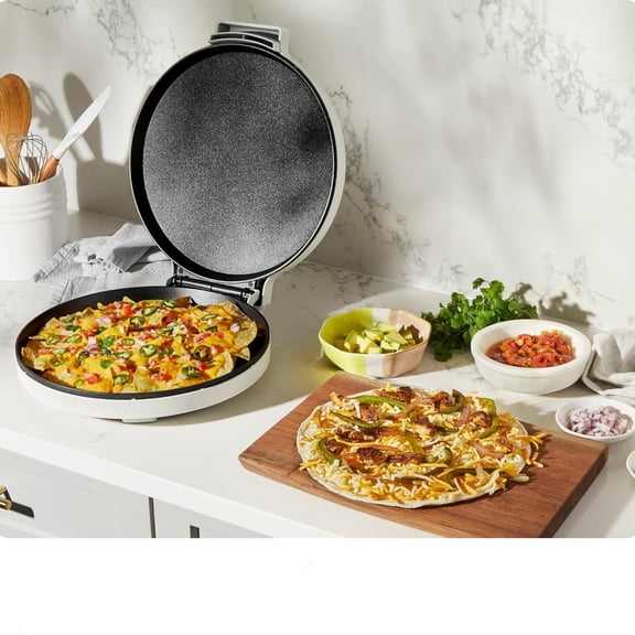 Countertop Electric Pizza Maker with 12” Nonstick Cooking Plates, Plus Makes Quesadillas, Omelettes and More, with Indicator Lights and Vertical Storage