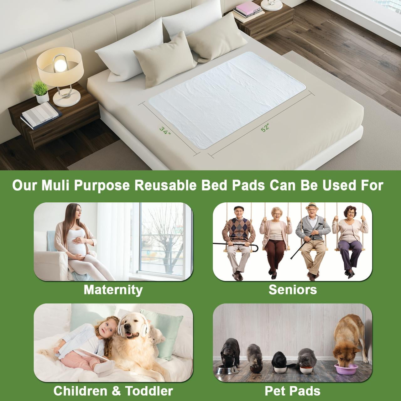 Nobles Health Care Heavyweight Bed Pad, Quilted, Waterproof, Reusable and Washable, 34" X 52"