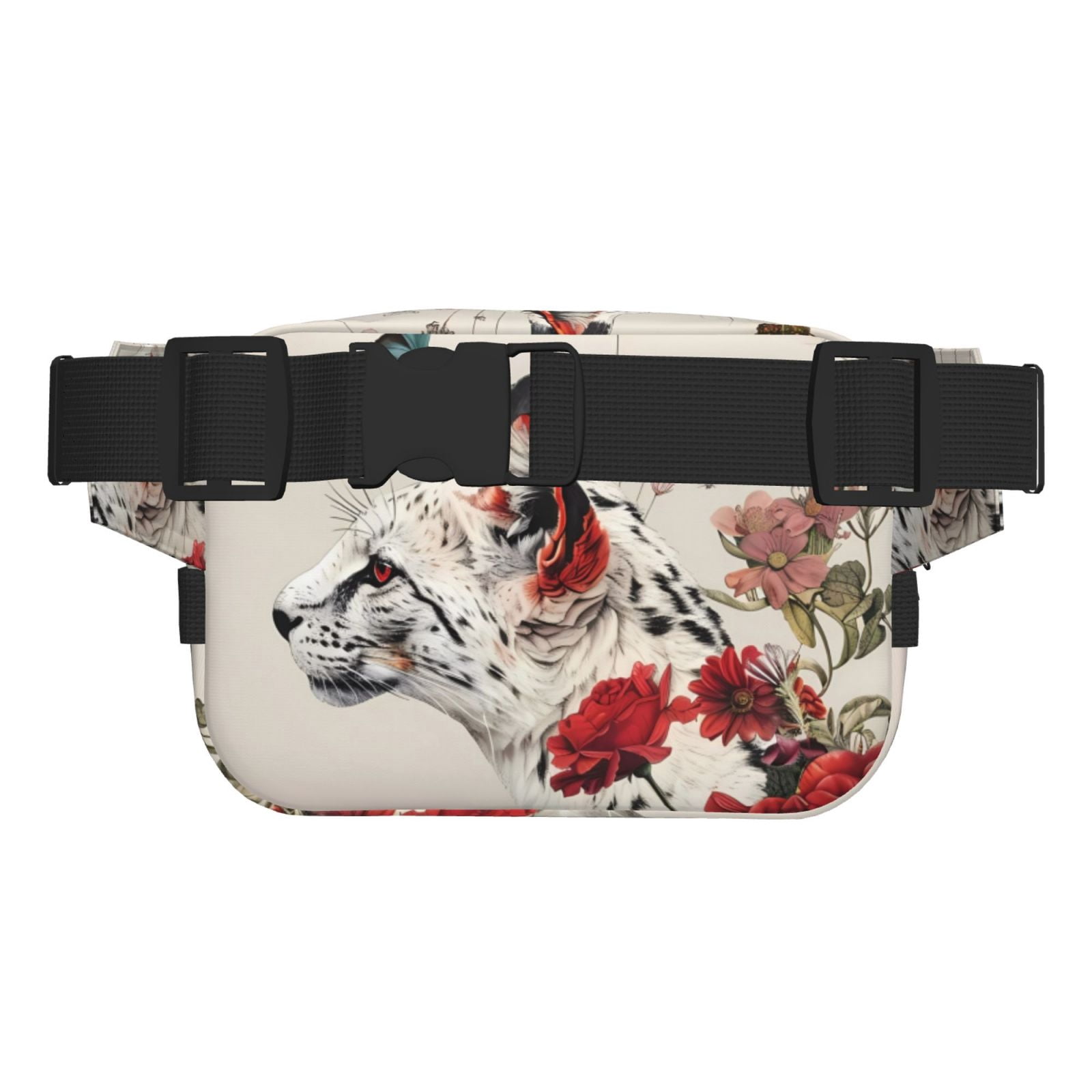 Picia Floral Leopard Butterflies Print Square Double-Layer Waist Bag Mini Adjustable Waist Belt Bag Exercise Running Travel Hiking