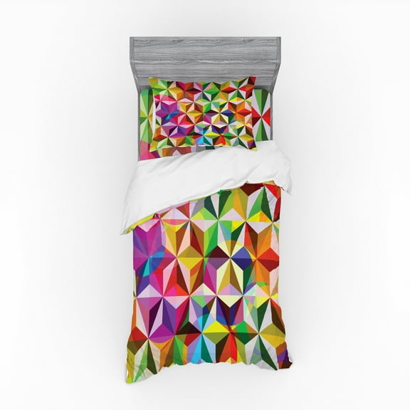 Ambesonne Geometric Bedding Set 3 Pcs, Sixties Rainbow Cubes, Twin, Multicolor
