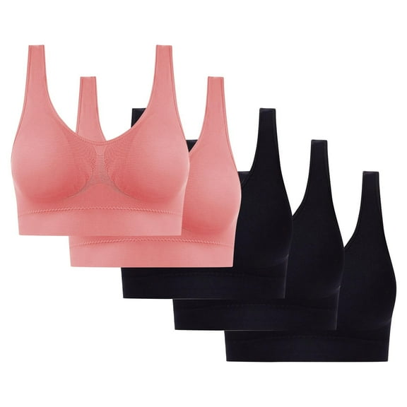 Sports Bras for Women Large Bust Seamless Comfort Wire-Free Bra 5-Pack Soft Breathable Racerback for Gentle Lift Black S-4XL Up To 65% Off!