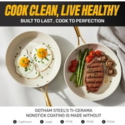 Gotham Steel 15 Pc Pots and Pans Set Non Stick Ceramic Cookware Set Non Stick, Elegant Pot and Pan Set with Gold Handle Finish, non stick pots and pan set with Utensils and Steamer, Cream/Gold