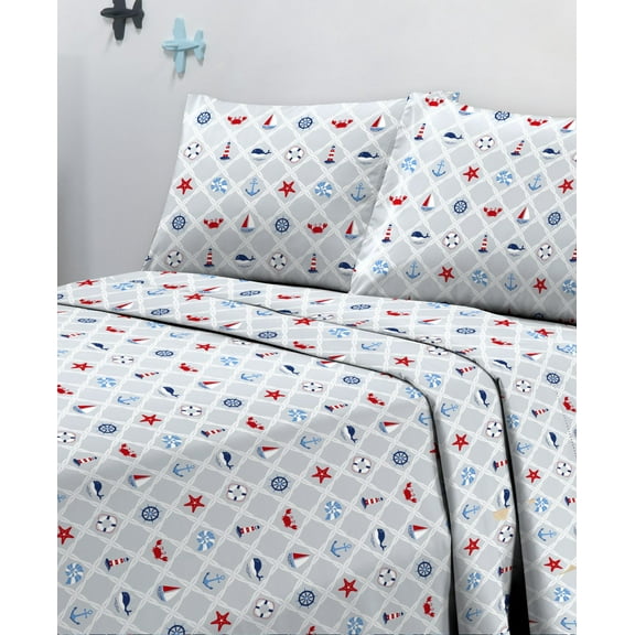 Sanders Printed Microfiber 3 Pc. Sheet Set, Twin Bedding, Gray