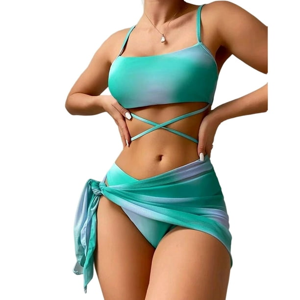 TB&W Mesh Bikini Set Lace Up Bathing Suits Cutout Underwire Spaghetti Strap  for Women 