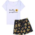 thumbnail image 1 of Pyjama d'Été pour Femmes 2 Pcs Mignon Chat Ensemble de Nuit, Fleur, 1 of 5