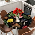 thumbnail image 2 of Red Mushroom Round Tablecloth 45-54 Inch Round Fitted Table Cloth with Elastic Edge, Retro Summer Botanical Leaves Black Waterproof Table Cover Protector for Outdoor Picnic Party Dining, 2 of 6
