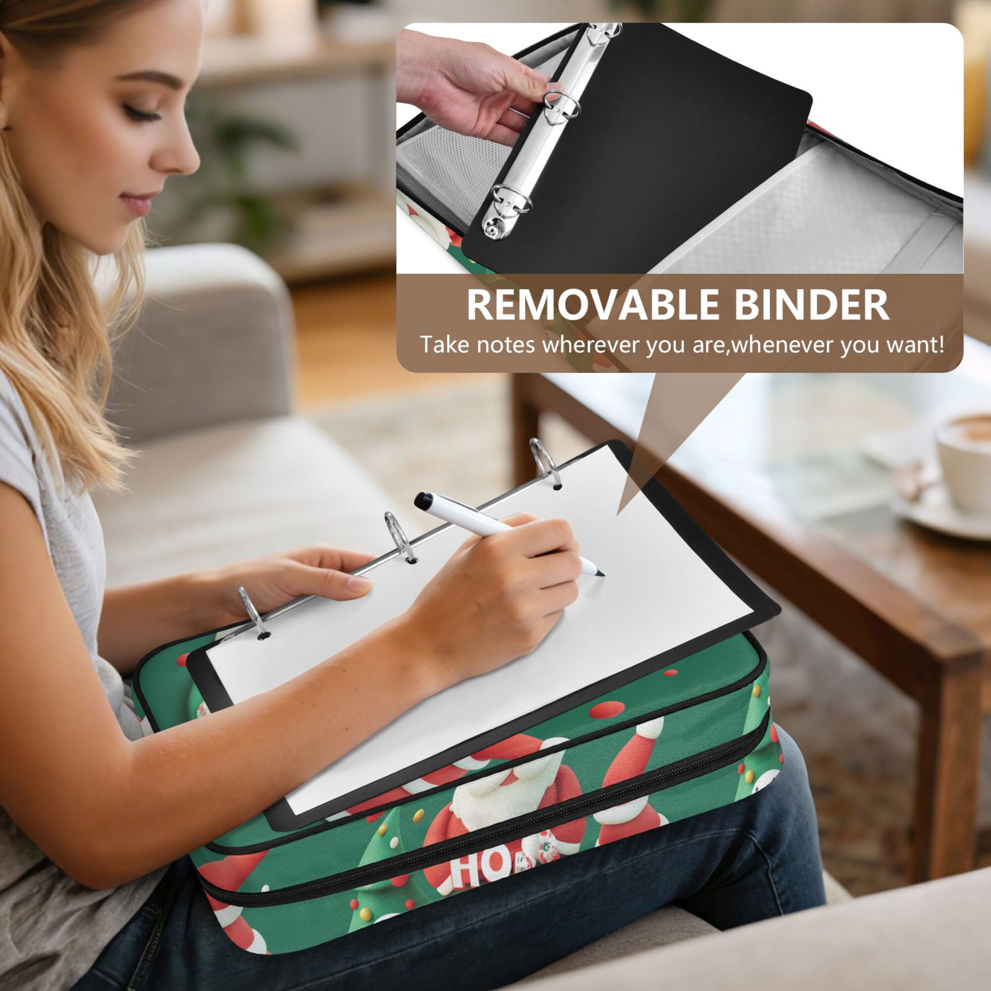 FORMRS Accordion File Folder A4 Size 7-Pocket Expanding Document Organizer Bag with 3 Ring Binder, Cute Christmas Pattern