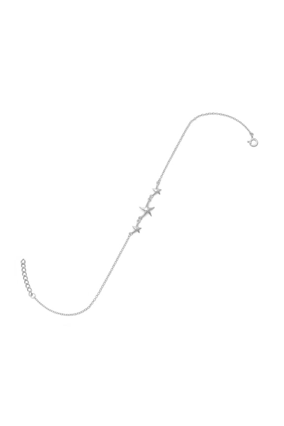 .925 Sterling Silver 9"+1.5" Extension Starfish Women's Rhodium Plated Anklet
