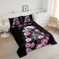 thumbnail image 4 of Erosebridal Rose Skull Comforter Set Full Size Pink Skeleton Floral Bedding Set for All Season Gothic Bones Rose Flower Decor Soft 1 Comforter + 2 Pillow Shams, 4 of 7