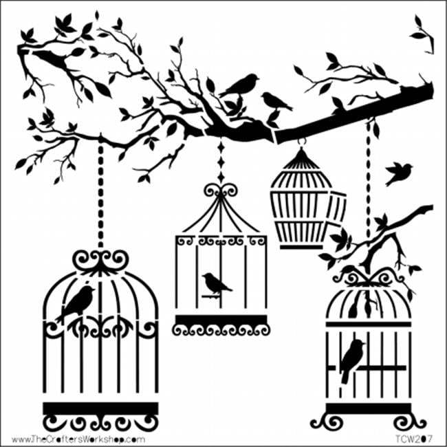 207S THE CRAFTERS WORKSHOP STENCIL 6X6 BIRDS OF FTHR
