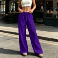 thumbnail image 5 of QWKLEAJ Women's Fleece Lined Wide Leg Sweatpants Drawstring Elastic Waist Loose Straight Jogger Pants Casual Athletic Trousers with Pockets Purple XL, 5 of 8