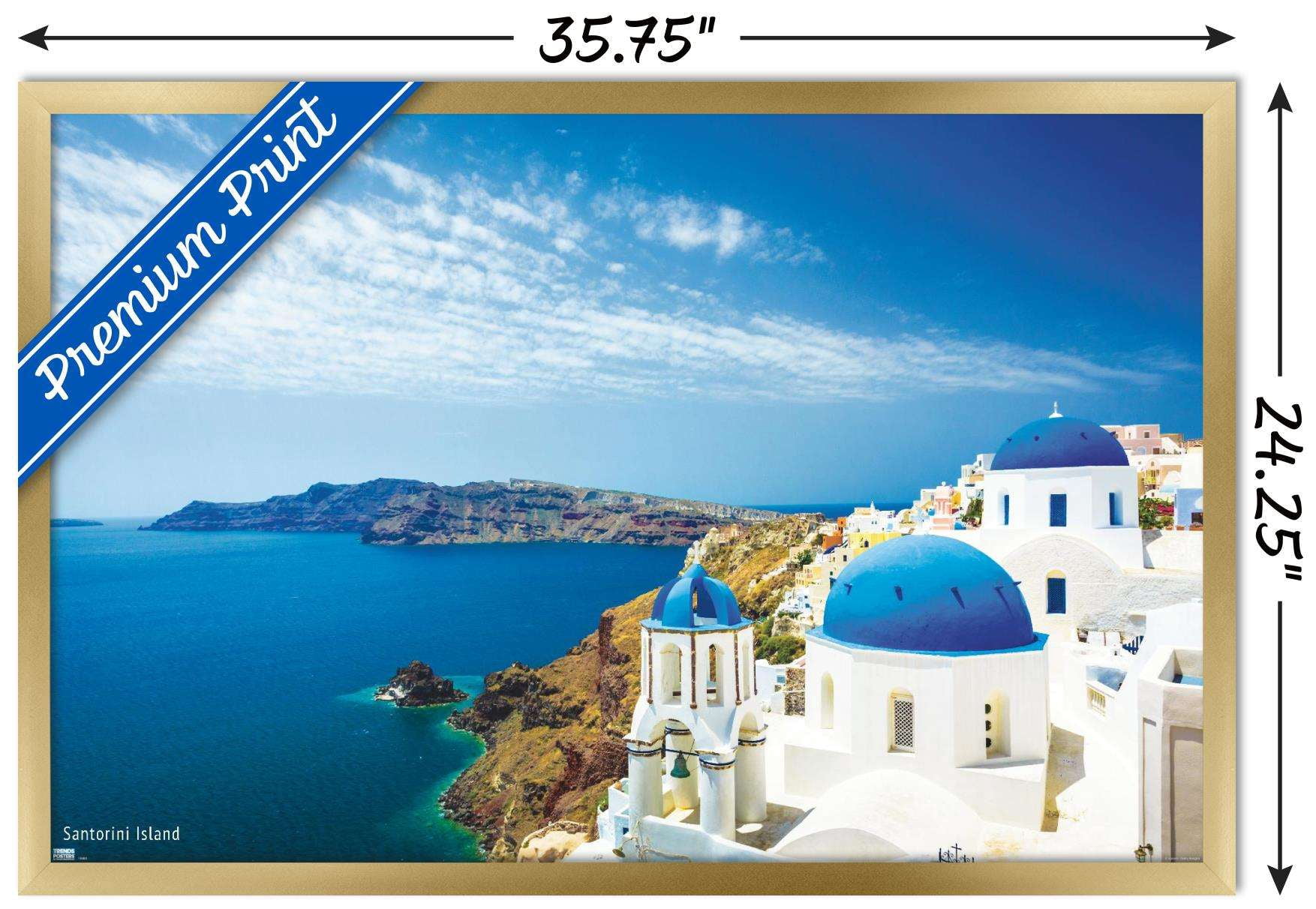 Santorini Island Wall Poster, 22.375" x 34", Framed