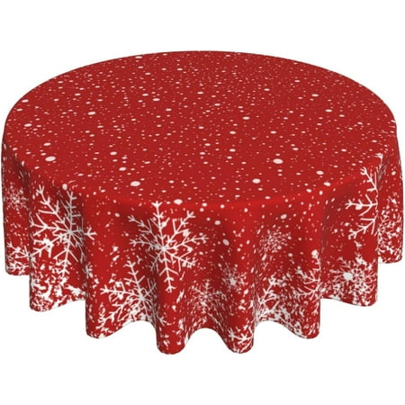 

Christmas Snowflake Snow Red Round Tablecloth Waterproof Wipeable Tablecloth Cover Home Restaurant Kitchen Picnic Party Decoration 60 Inch Circular Tablecloth for 20-47 Inch