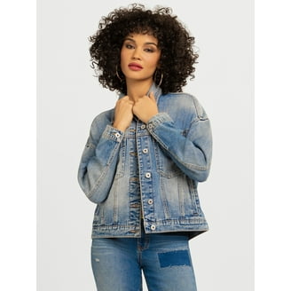 Jessica Simpson Women's Denim Moto Jacket with Faux Fur Collar