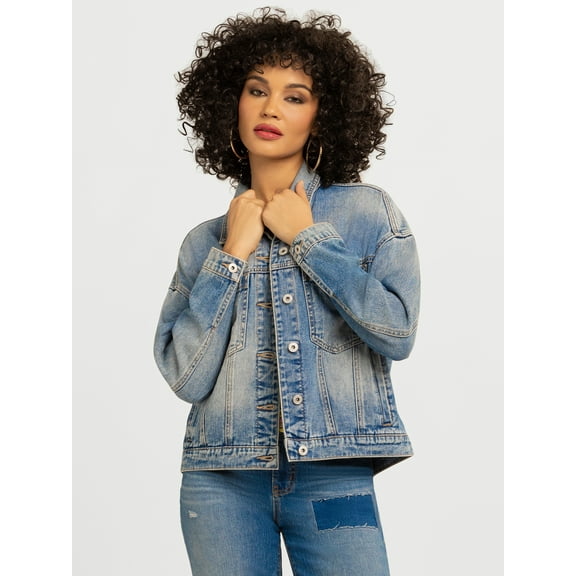Jessica Simpson Women's Swing Denim Jacket with Back Pleat, Sizes XS-XL
