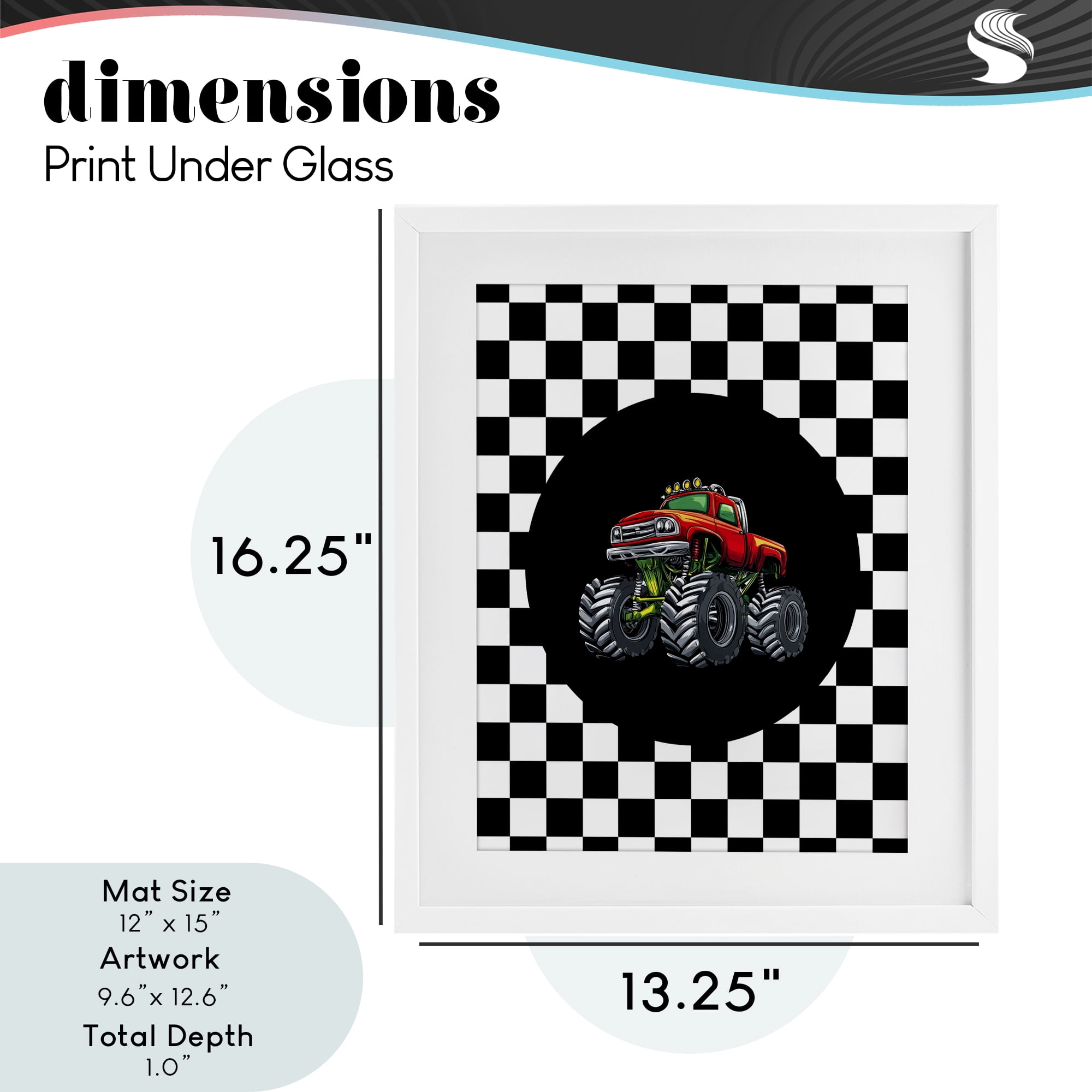 Monster Truck Dude White Framed Print Under Glass, design by Kim Allen
