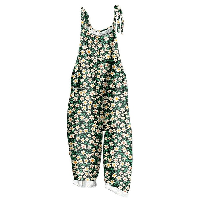 yoeyez Rompers for Women Plus Size,Womens Summer Printed Plus Size Romper Sleeveless Adjustable Straps Backless Jumpsuits With Pockets Multicolor,XL
