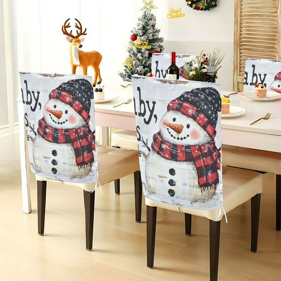 YAZAOO Chair Covers Set Home Kitchen Blue Hats Snowman Party Decor Seat Back Cover Protector