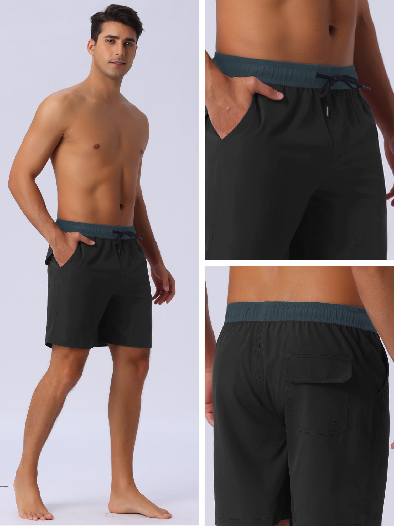 DARING DIVA Men's Lining Surfing Drawstring Swimming Shorts 36 Black