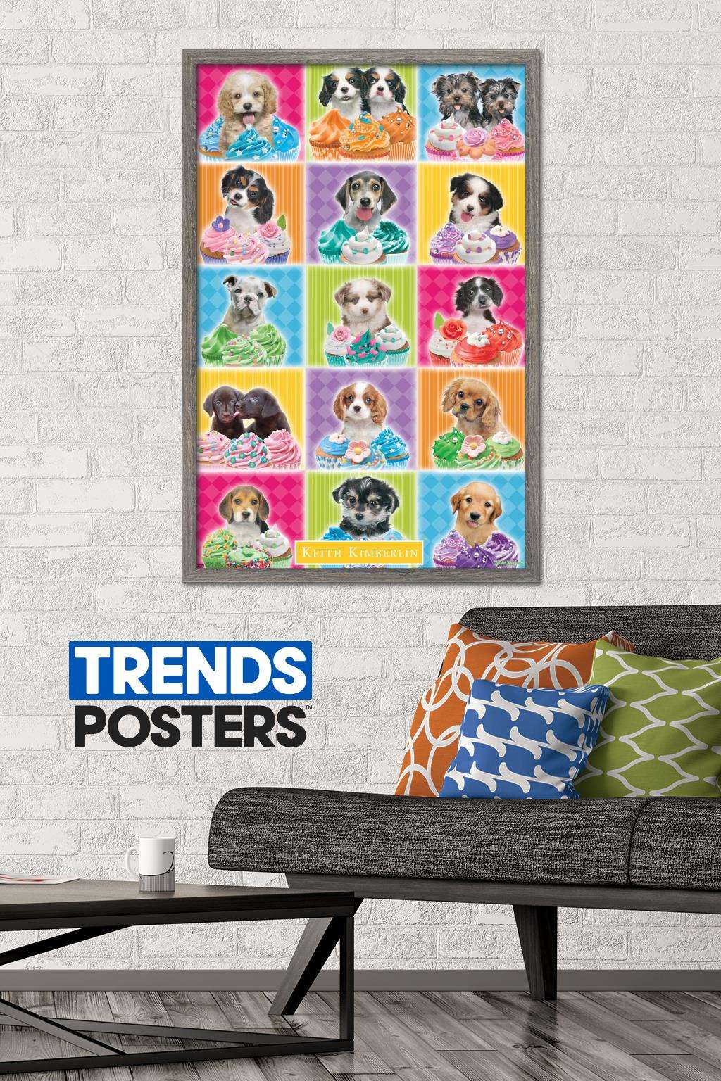 Keith Kimberlin - Puppies - Cupcakes Wall Poster, 22.375" x 34", Framed