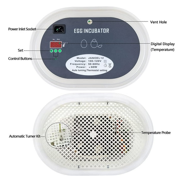 Digital  Incubator for Hatching Chicken, Quail & Duck Eggs - Auto Turning & Temp Display