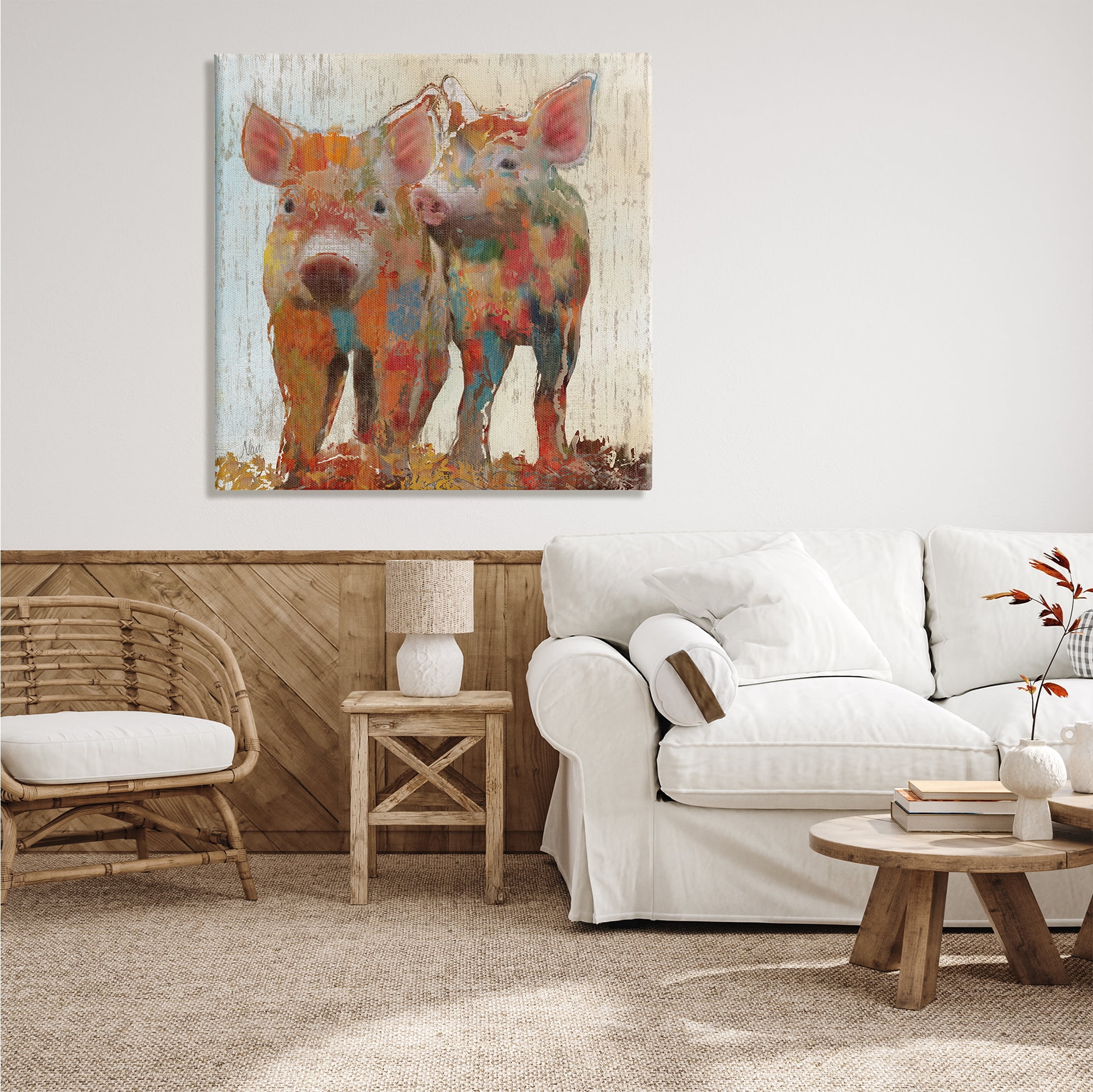 Stupell Industries Rustic Farm Pigs Abstract Contemporary Patchwork Pattern, 36 x 36, Design by Nan
