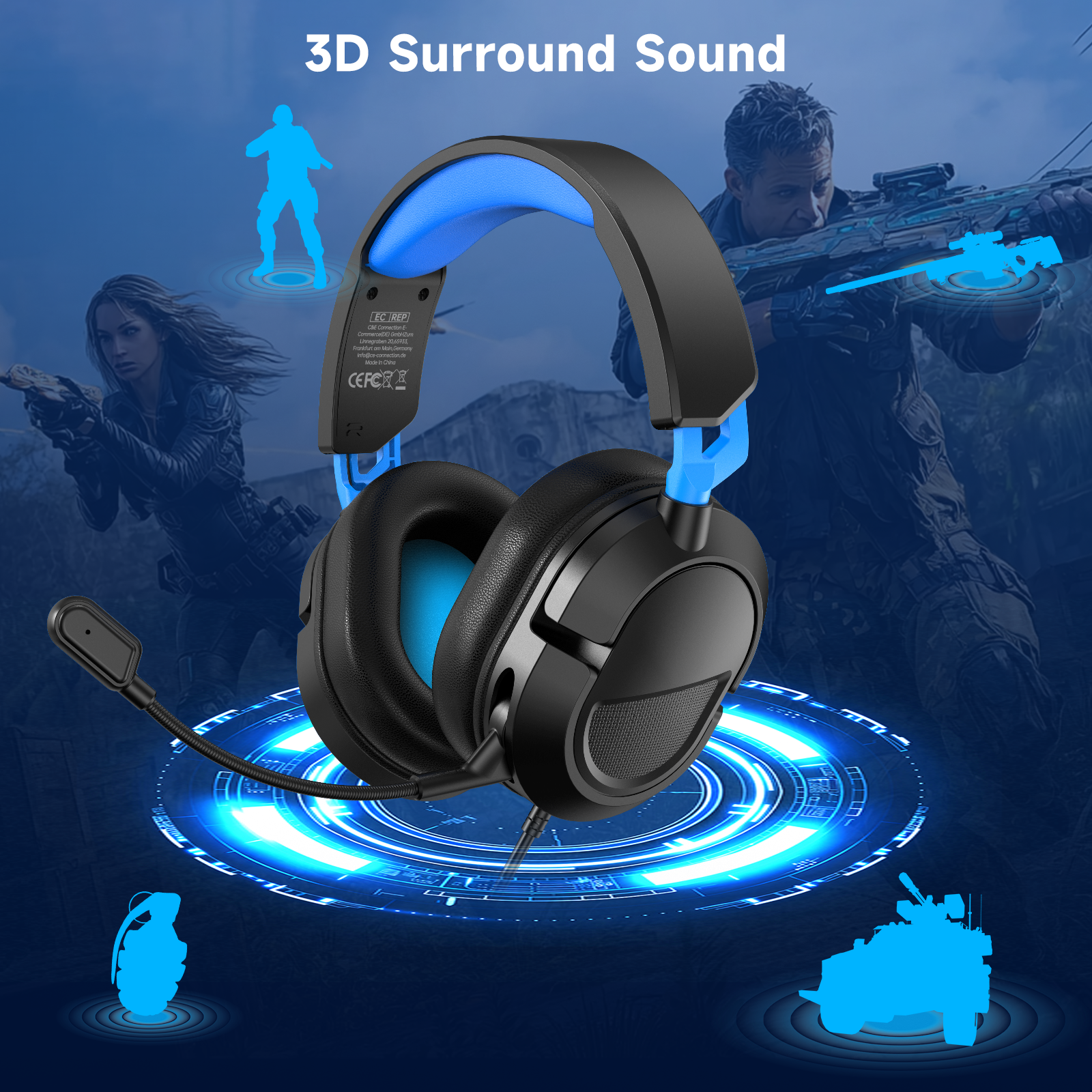 FONHAID Wired Gaming Headset for PC, PS5, Xbox, Switch, Black & Blue photo 5