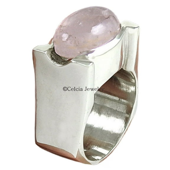 Handmade Solid 925 Sterling Silver Jewelry, Natural Rose Quartz Gemstone Tribal Ring, Statement Band Ring, Classic Ring, Antique Ring, Gifts For Mens Womens, October Birthstone (rose-quartz, 7)