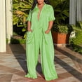 thumbnail image 3 of LOVZFMLL Mode Femmes Décontracté Col Uni Manches Courtes Chemise Combinaison Courte Vert G, 3 of 6